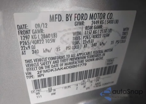 2013 Ford Edge Sport z USA, uszkodzony, nr VIN 2FMDK3AK4DBB01779